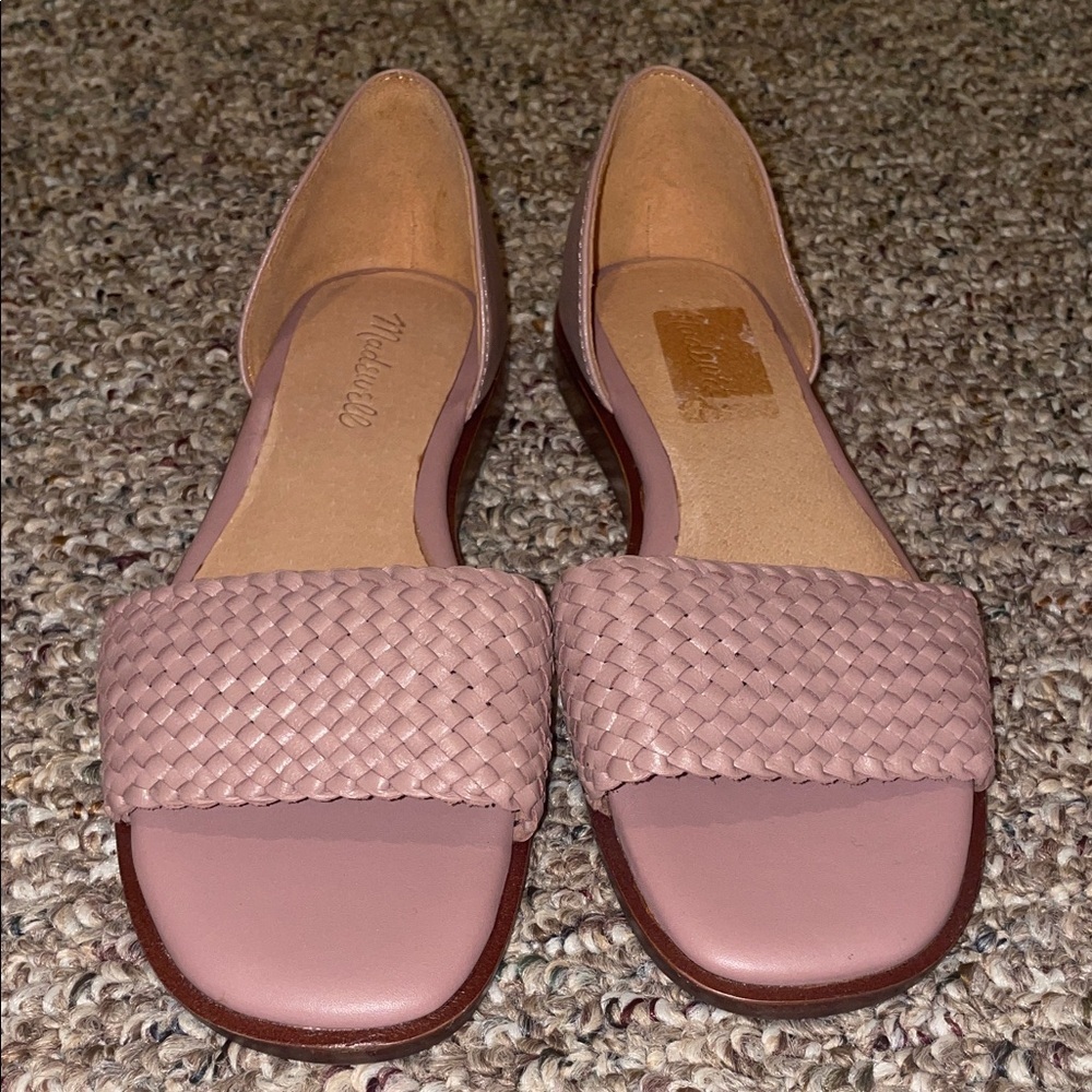 Womens Like New Madewell Nelda Woven D’Orsay Leather Sandals Warm Thistle